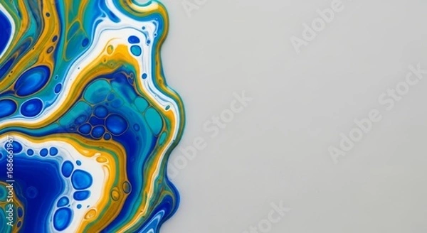 Fototapeta Vibrant Blue and Gold Fluid Art Abstract Background with Copy Space