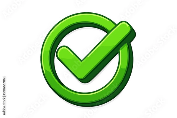 Fototapeta 3d green check mark correct icon. Vector cartoon illustration with a transparent background. Yes symbol for approved, validation, success. Right choice, ok button, tick sign.