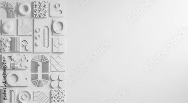 Fototapeta Minimalist White 3D Geometric Abstract Background with Textured Patterns and Copy Space