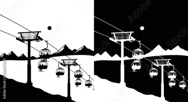 Fototapeta An outline style of a mountain cable car, a modern and clean icon for a ski resort logo or an alpine travel website.