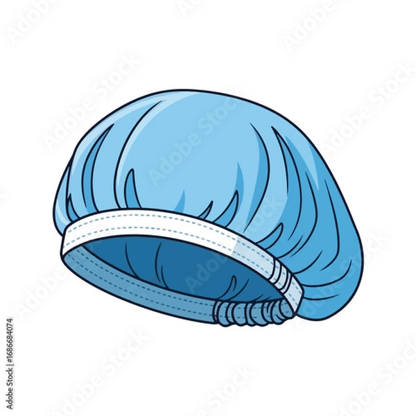 Fototapeta A light blue disposable shower cap with a white elastic band, depicted as a vector illustration on a white background.