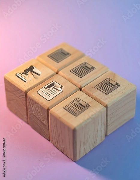 Obraz Wooden blocks with writing icons