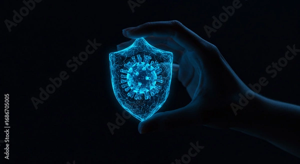 Obraz Securely holding a glowing virus shield, symbolizing protection against global health threats and pandemics
