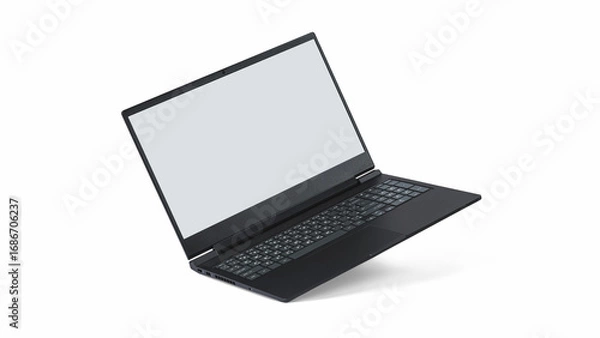 Fototapeta Modern Black Laptop Isolated on White Background
