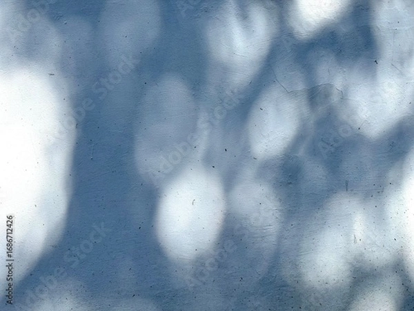 Fototapeta Wall of moving leaves, sunlight, natural shadows bokeh overlaid sways on a textured white grey empty background. Shadows of tree leaves, natural light textures. Abstract texture. 
