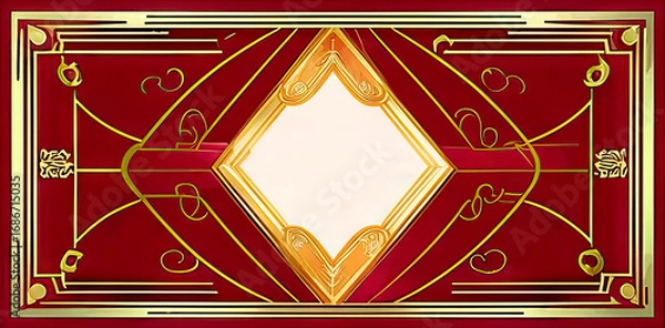 Obraz Luxurious art deco background in burgundy and gold tones, template for a business card or banner.