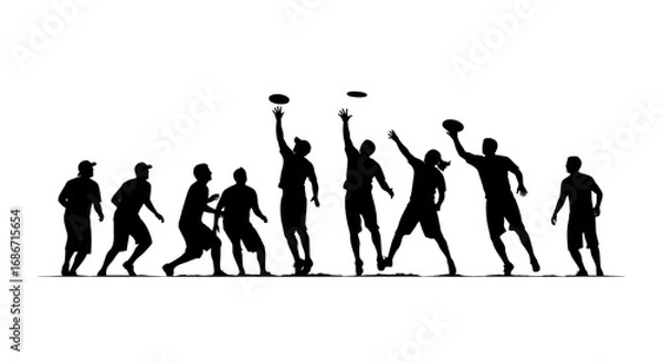 Obraz ultimate frisbee silhouette teamwork, athleticism, and the thrill of the catch, isolated on transparent background
