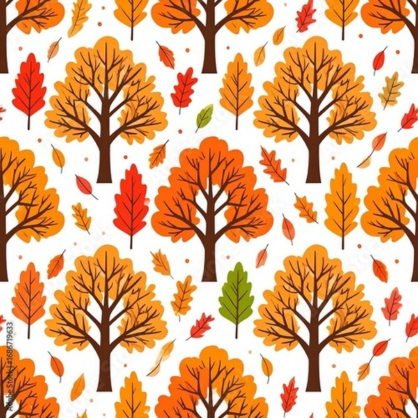 Obraz Autumn trees and leaves seamless pattern