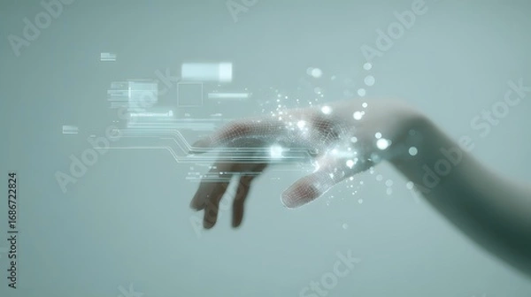 Fototapeta Abstract Hand Reaching for Digital Particles: Futuristic Technology Concept