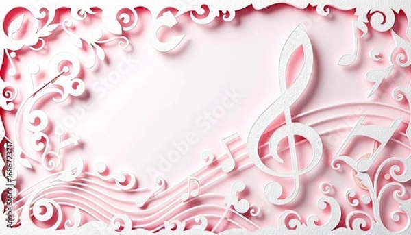 Fototapeta Intricate paper cut design of musical notes and treble clef, suitable for event promotion,  ticket,  symbol