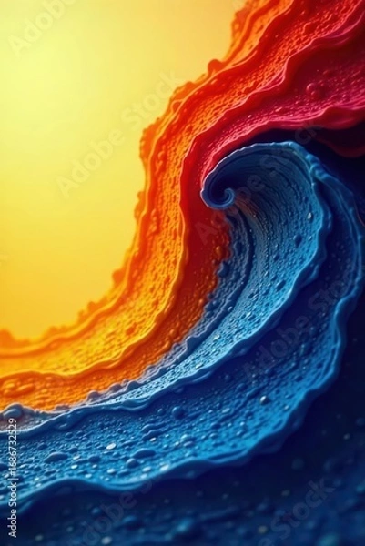 Fototapeta Abstract vibrant yellow, blue, red wave; grainy, noisy texture , flow, wave pattern
