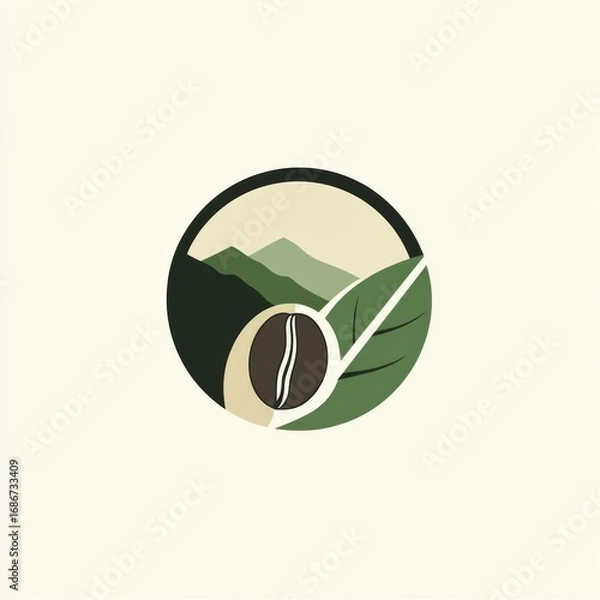Obraz Mountain and bean logo in leaf circle
