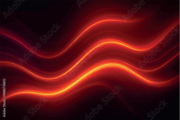 Fototapeta Abstract glowing red and orange waves on dark background. Futuristic neon energy flow, modern digital design, perfect for web, banners, posters, and creative projects.
