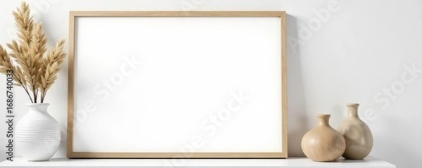 Fototapeta Blank white canvas in simple frame, ready for design , blank, isolated, product display