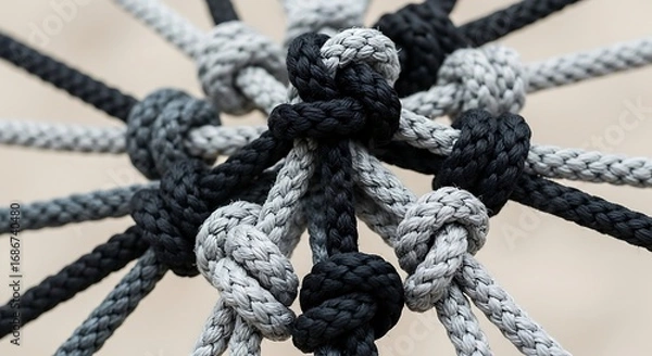 Fototapeta Intricate web of interconnected knots creating a powerful visual metaphor for unity, collaboration, and the strength found in diverse connections