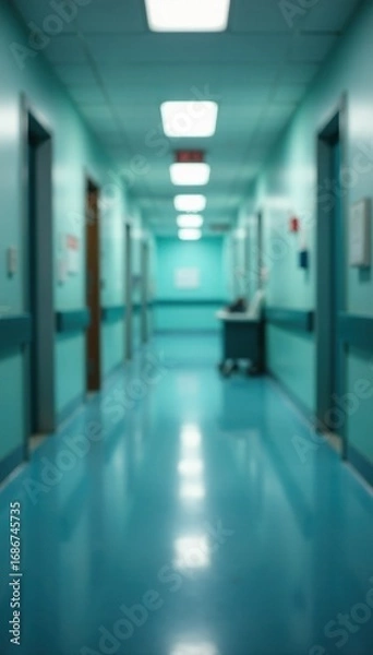 Fototapeta Shallow depth of field, blurred hospital corridor, focus on foreground , photography, atmosphere