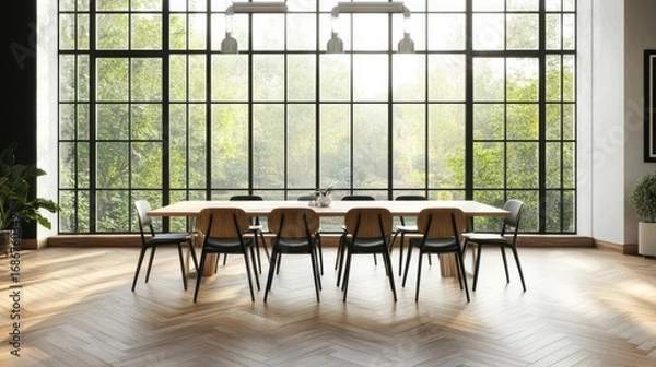 Obraz Minimal Dining Room with Large Windows
