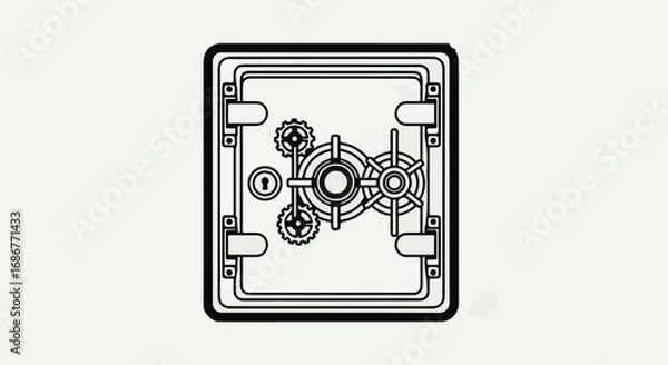 Obraz Intricate gears and lock mechanism inside an open safe, symbolizing security and protection.