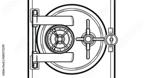Obraz Secure bank vault door with combination lock and handle, representing safety and protection of assets.