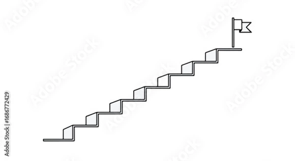 Obraz Ascending stairs with open books leading to a flag at the summit, symbolizing knowledge and achievement.