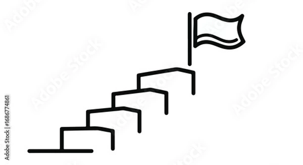 Obraz Simple line drawing of stairs leading to a flag, symbolizing achievement and success