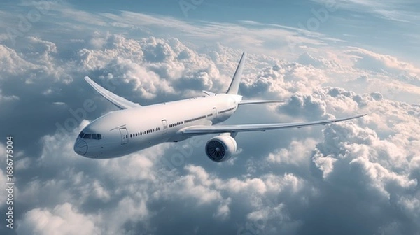 Fototapeta airplane soaring above fluffy clouds