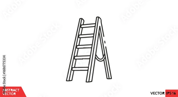 Obraz Simple line drawing of a wooden ladder on a white background, symbolizing progress and upward movement.