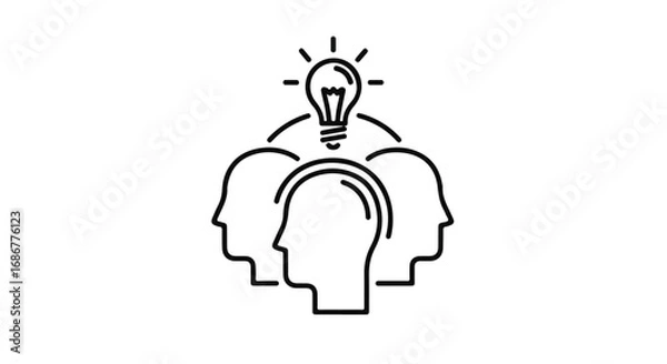 Obraz Teamwork sparks brilliant ideas with a glowing lightbulb above heads