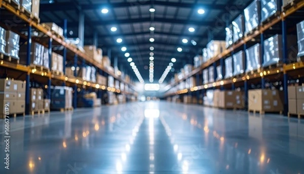 Fototapeta Exploring abstract warehouse interiors industrial space photography cold environment ground view bokeh effect