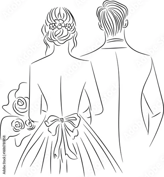 Obraz Elegant Bride and Groom from behind