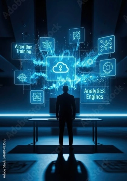 Fototapeta Businessman Analyzing Data: Algorithm Training & Analytics Engines