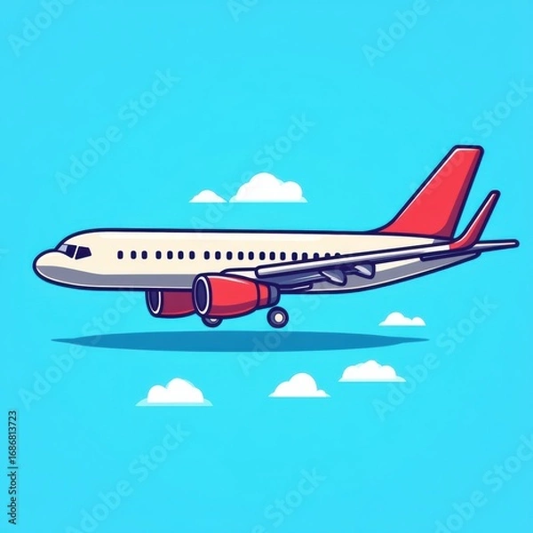 Obraz Vector airplane flying in blue sky
