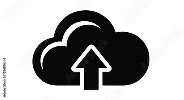 Obraz Simple black cloud icon with upward arrow representing data upload or cloud storage