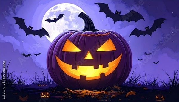 Fototapeta Halloween pumpkin under a moonlit sky