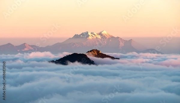 Fototapeta Majestic mountains pierce a sea of clouds at dawn