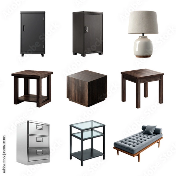 Fototapeta Modern furniture collection featuring diverse styles for contemporary living spaces. Furniture isolated on white background, Transparent Background