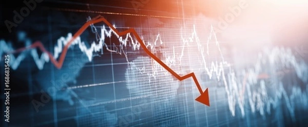 Fototapeta The Downward Arrow on a Financial Chart Indicating Market Decline and Loss