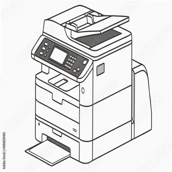 Fototapeta White office copier with document feeder and paper tray printer scanner