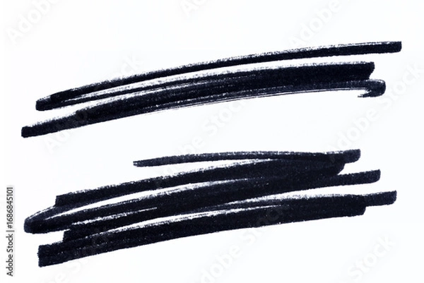 Fototapeta Black color crayon underline set - horizontal hand drawn chalk or marker highlighter strokes. Rough textured pencil lines with textured edges. Design elements