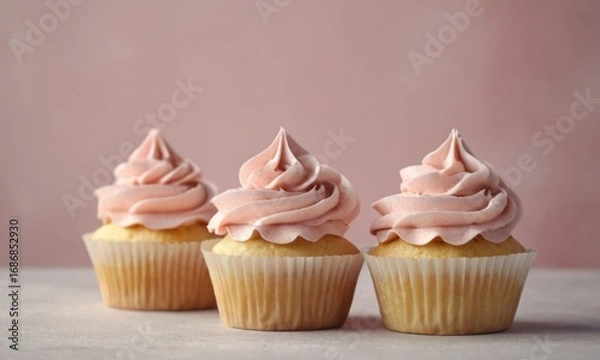 Fototapeta homemade cupcakes with paper toppers and cream frosting