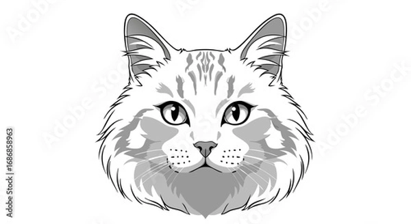 Fototapeta Minimalist Vector SVG Illustration of Cat Head with Detailed Facial Features in Monochrome Style Perfect for Web and Digital Branding