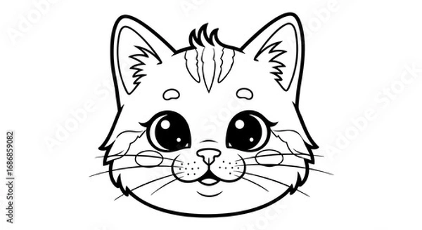 Fototapeta Vector SVG Illustration of Cute Cat Face with Big Eyes in Minimalist Line Art Style for Children's Design