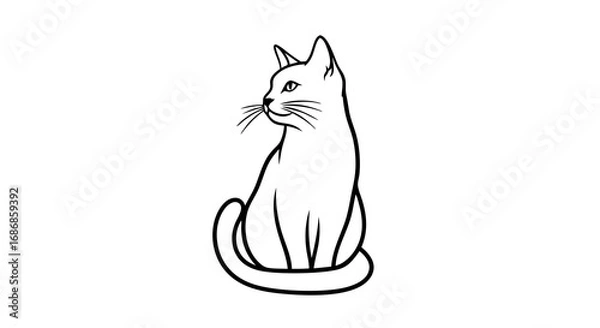 Fototapeta Vector Minimalist Line Art SVG Illustration of a Cat with Elegant Silhouette in Black and White Geometric Style for Digital Design