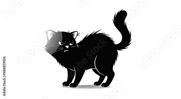Fototapeta Minimalist Vector SVG Illustration of Angry Black Cat with Sharp Lines in Flat Design Style