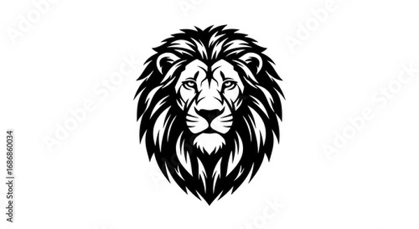Fototapeta Vector Line Art SVG Icon of Lion Head with Detailed Mane in Minimalist Black and White Style Suitable for Logo or Branding