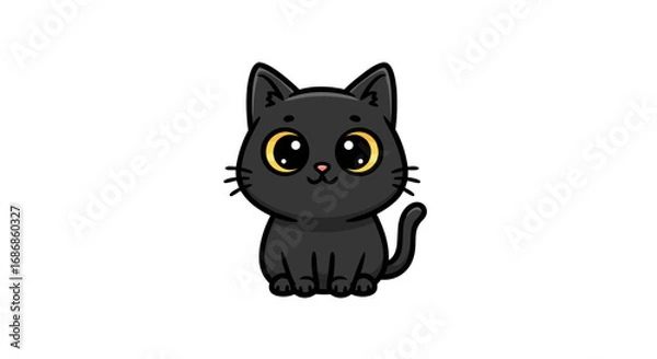 Fototapeta Vector Cute Cartoon Black Cat SVG Illustration in Flat Design Style with Large Eyes for Digital Art and Children's Content