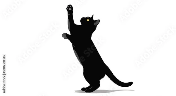 Fototapeta Vector SVG Illustration of a Black Cat in Playful Pose in Minimalist Flat Style with Yellow Eye Accents