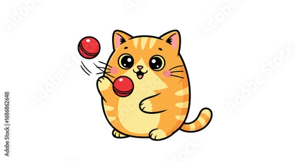 Fototapeta Cute Cat Vector SVG Illustration with Juggling Red Eggs in Modern Flat Style for Digital Media