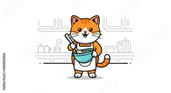 Fototapeta Cute Animal Illustration SVG Vector SVG Design with Cartoon Cat Character in Kitchen Scene Flat Style