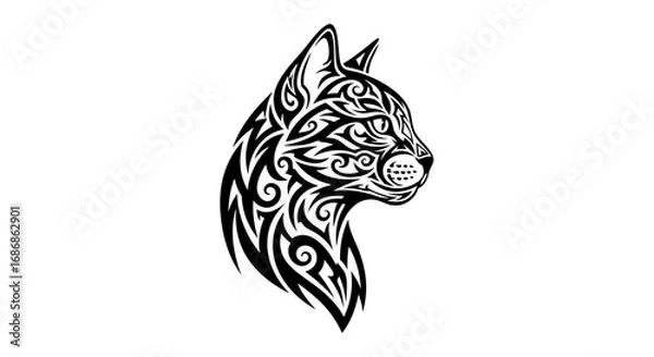 Fototapeta Vector Line Art SVG Illustration of a Tribal Wolf Head in Monochrome Black and White Geometric Style for Digital Art and Tattoo Design